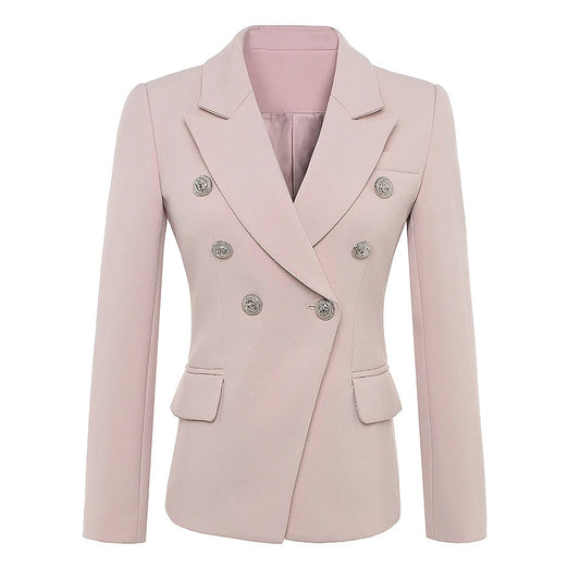 Baroque Style Dusty Pink Blazer with  Long Sleeve & Gold Lion Buttons