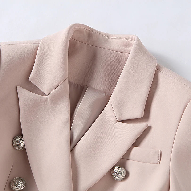 Baroque Style Dusty Pink Blazer with  Long Sleeve & Gold Lion Buttons