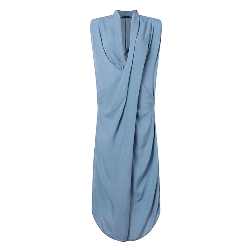 Summer  Oversize Asymmetrical  Baggy V Neck Maxi Dress with Pockets