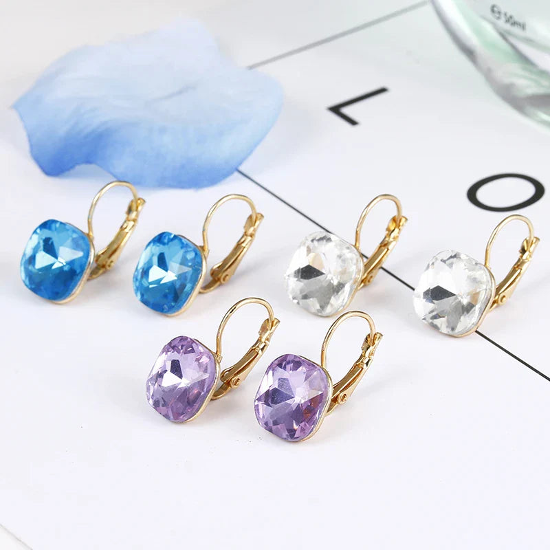 Austrian Crystal Gold Drop Dangle Earrings.