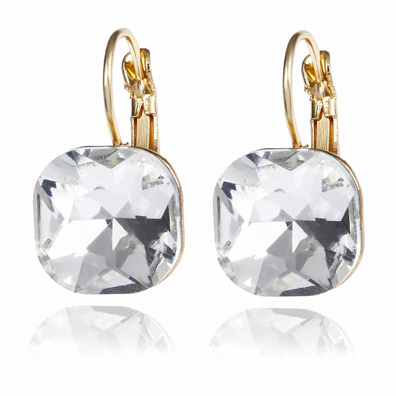 Austrian Crystal Gold Drop Dangle Earrings.