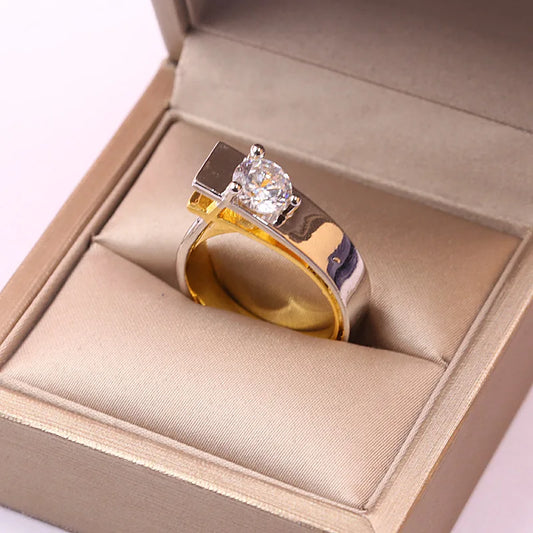 Unique Vintage CZ Ring Crystal Silver & Gold Promise Engagement Ring