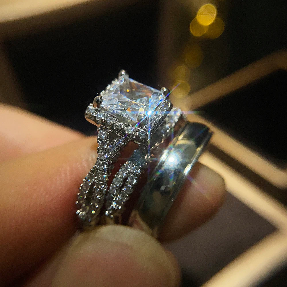 Luxury Princess Cut CZ Bridal Ring Set