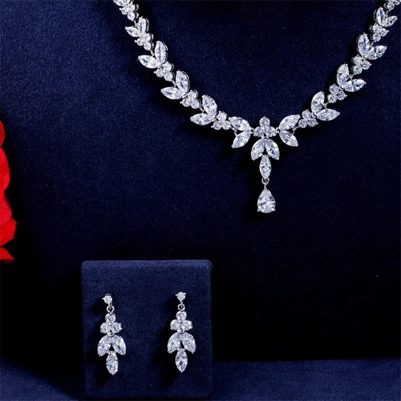 CZ Water Drop Matching Jewelry Set, Necklace & Earrings
