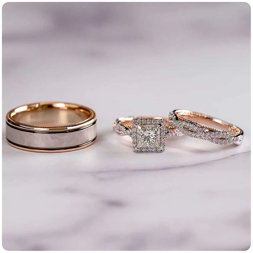 Luxury Princess Cut CZ Bridal Ring Set