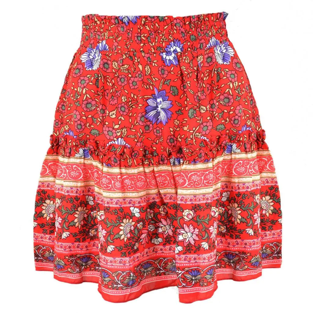 Celebrity Bohemian Style Floral  Ruffled Skirts