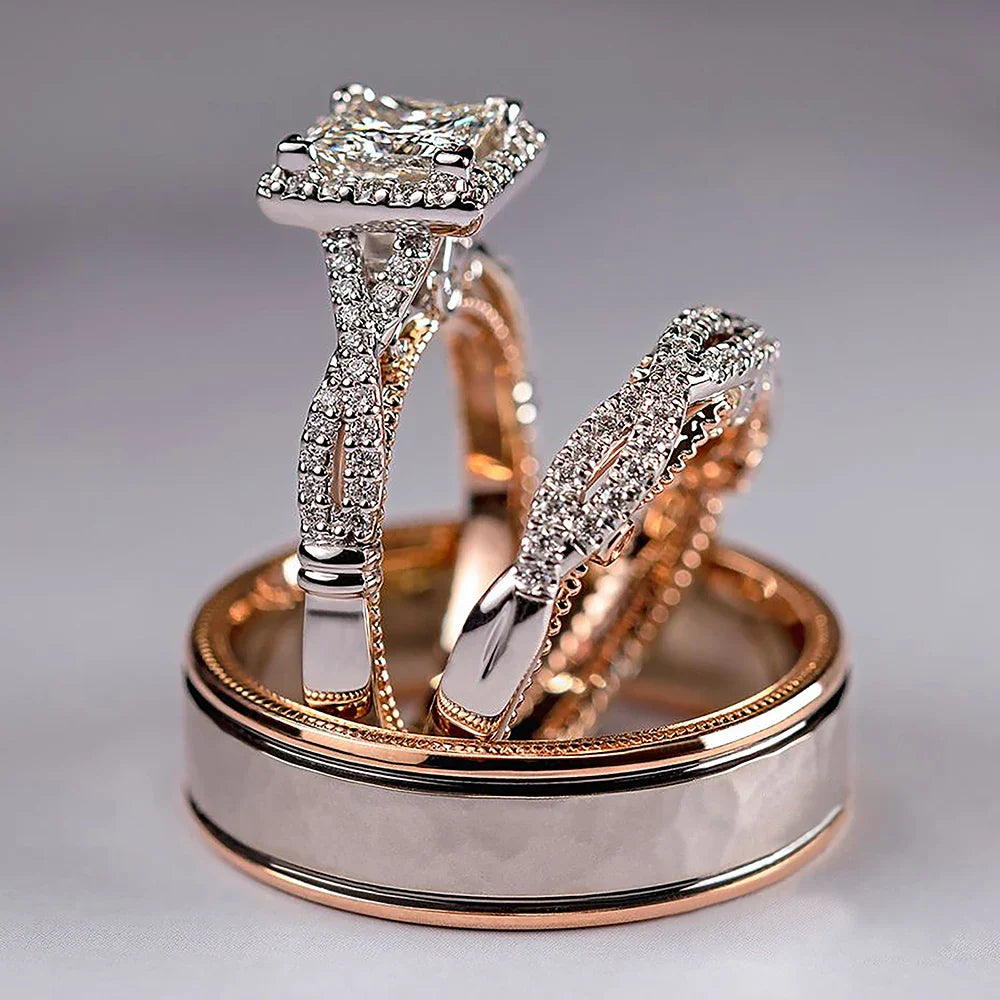 Luxury Princess Cut CZ Bridal Ring Set