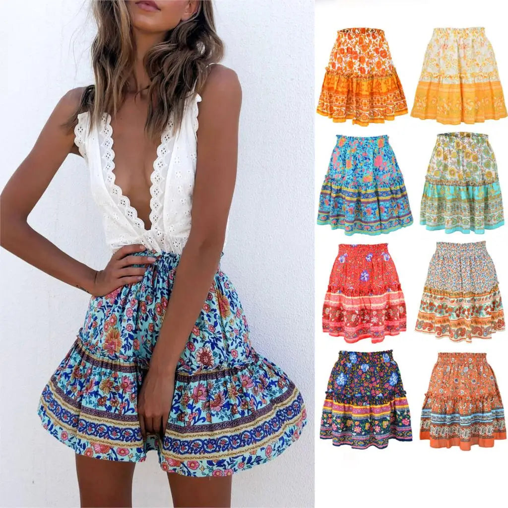Celebrity Bohemian Style Floral  Ruffled Skirts