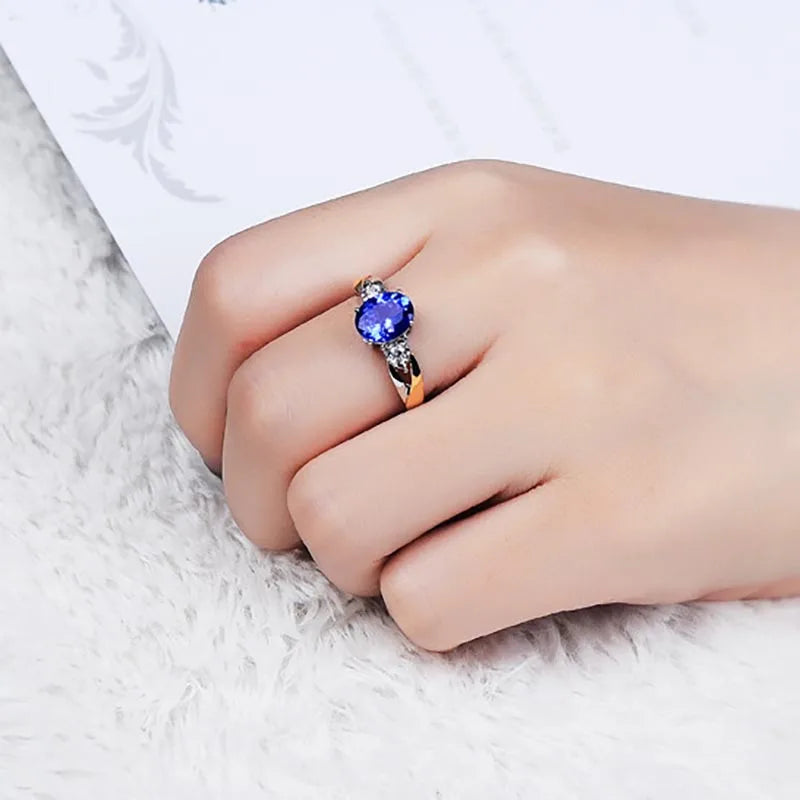Sterling Silver Oval CZ Sapphire Gemstone Ring