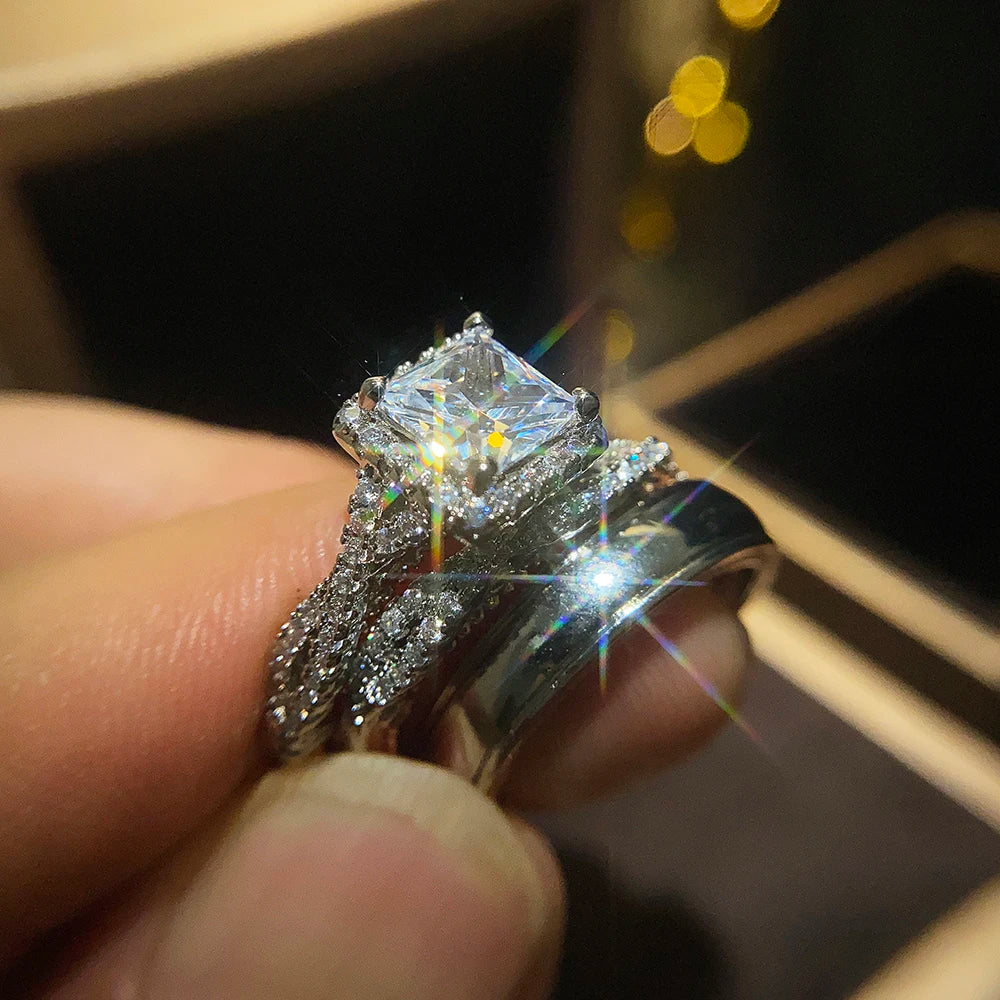 Luxury Princess Cut CZ Bridal Ring Set