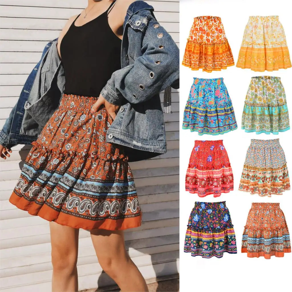 Celebrity Bohemian Style Floral  Ruffled Skirts