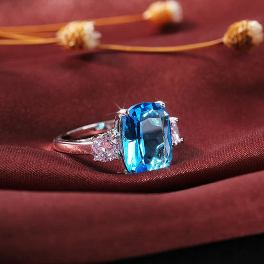 Bright Sky Blue CZ Stone Ring