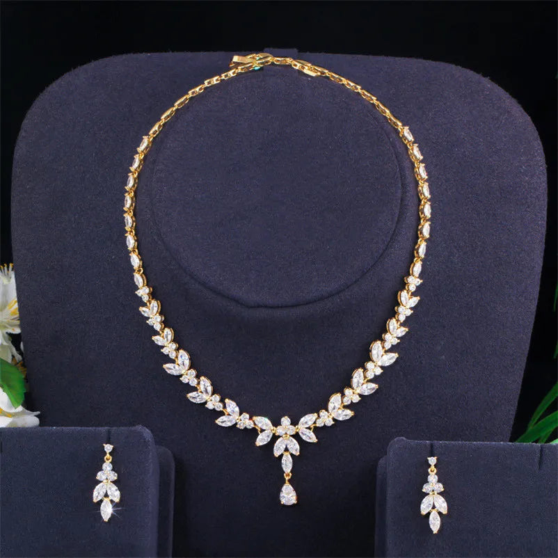 CZ Water Drop Matching Jewelry Set, Necklace & Earrings