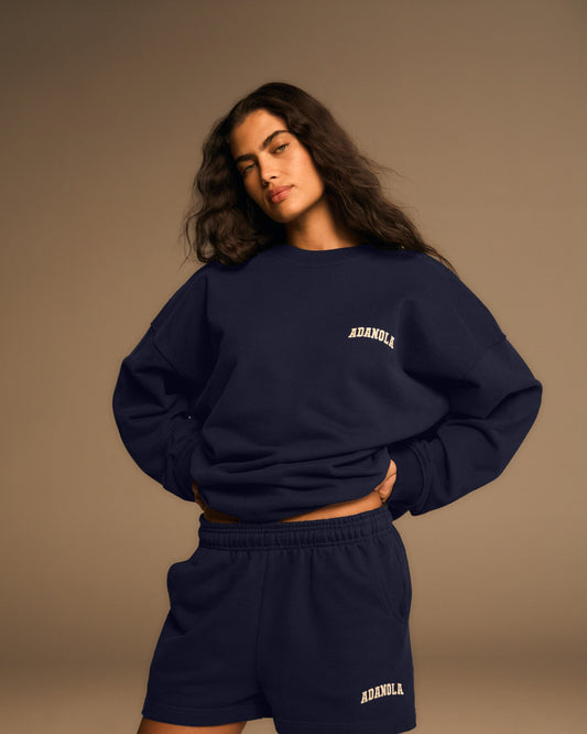Varsity Oversized Sweatshirt - Navy Blue/Marshmallow White