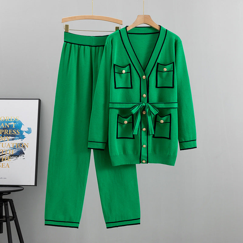 Knitted Cardigan Wide-leg Pants 2 Piece Set