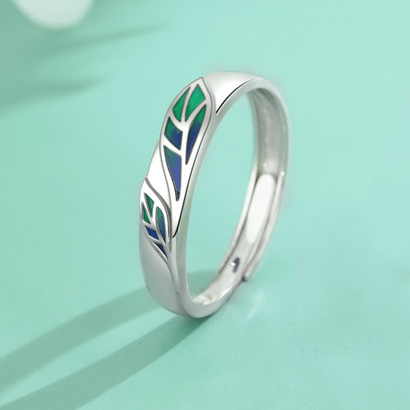 999 Pure Silver Simple Leaf Lovers Ring Set - Adjustable to Any Size.