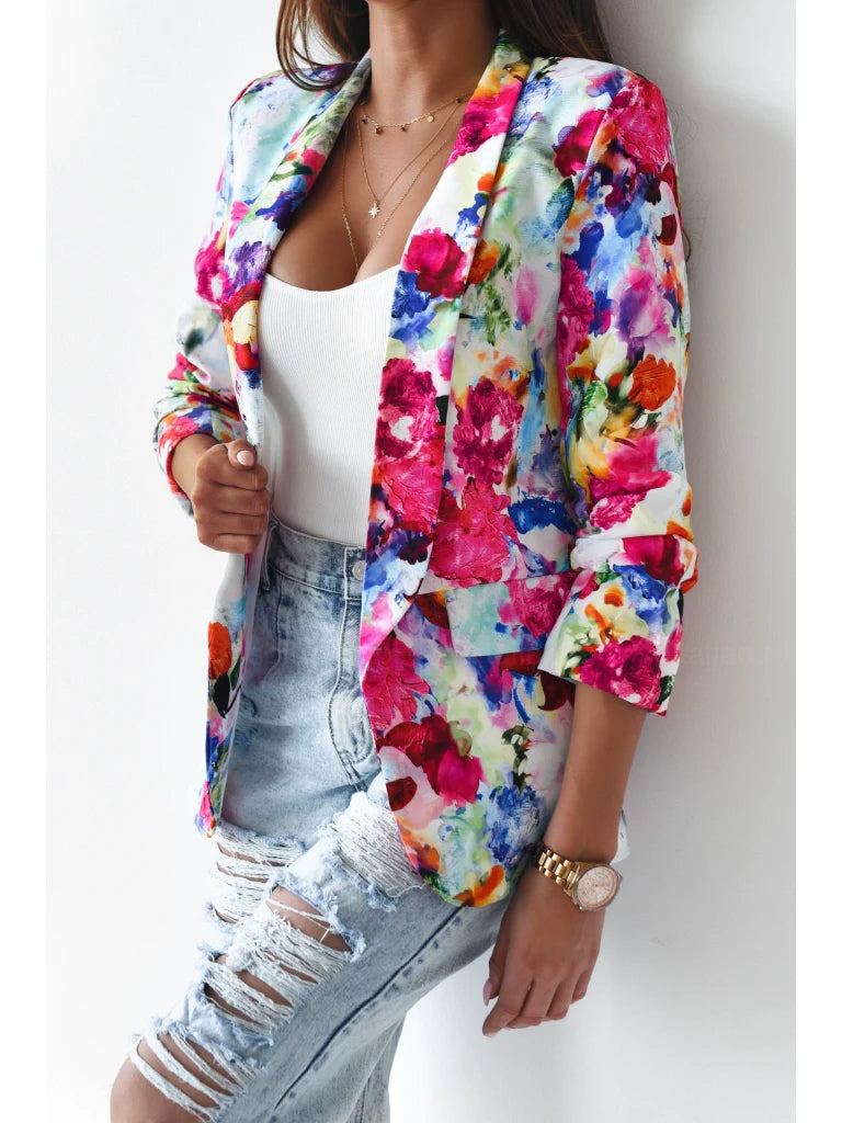 Check Me Out Floral Print Open Front Blazer