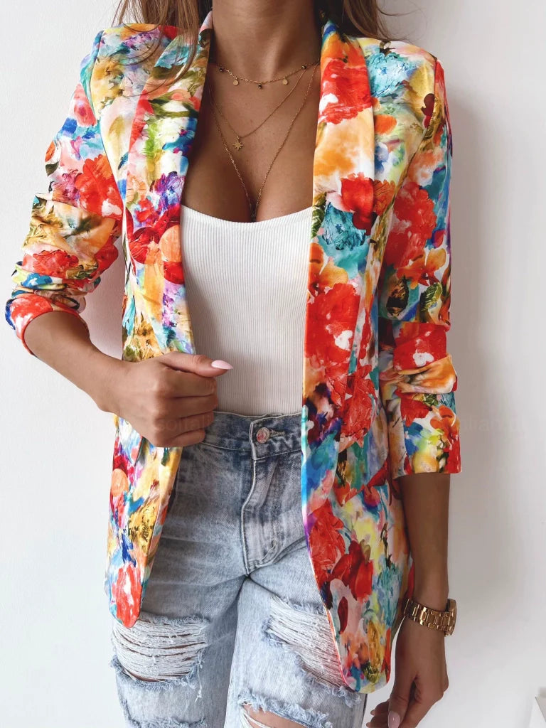 Check Me Out Floral Print Open Front Blazer
