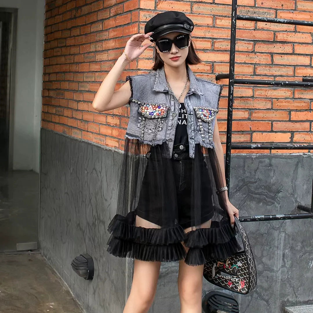 Fashion Brand Mesh Denim Design