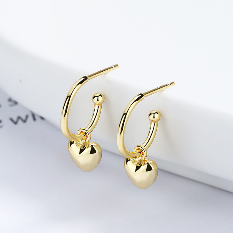 925 Sterling Silver Simple Love Heart Shape Earrings.