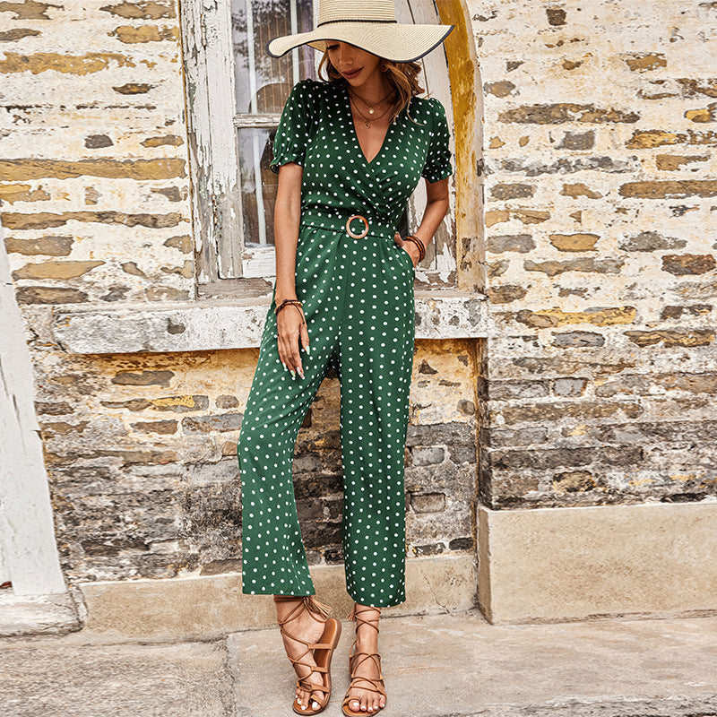Western Short Sleeve Waist-controlled Jumpsuit