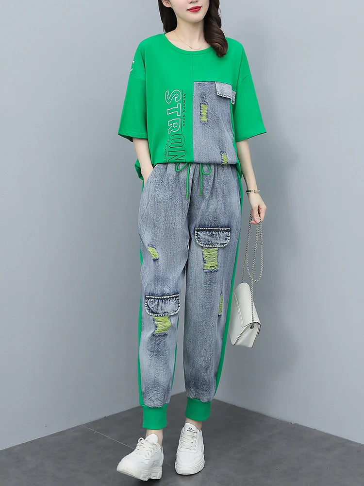 Summer Loose-Fit High-End 2 Piece Denim Set