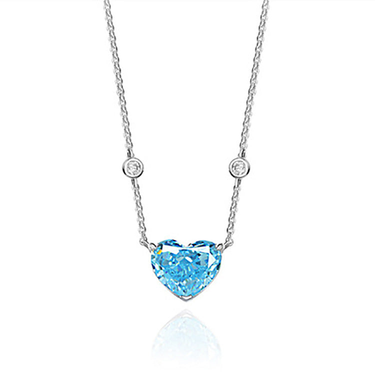 Sea Blue Ocean Heart-shaped Crystal Zircon Sterling Silver Necklace.