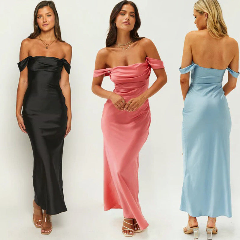 Silk Luxury Backless Off Shoulder Long Dress