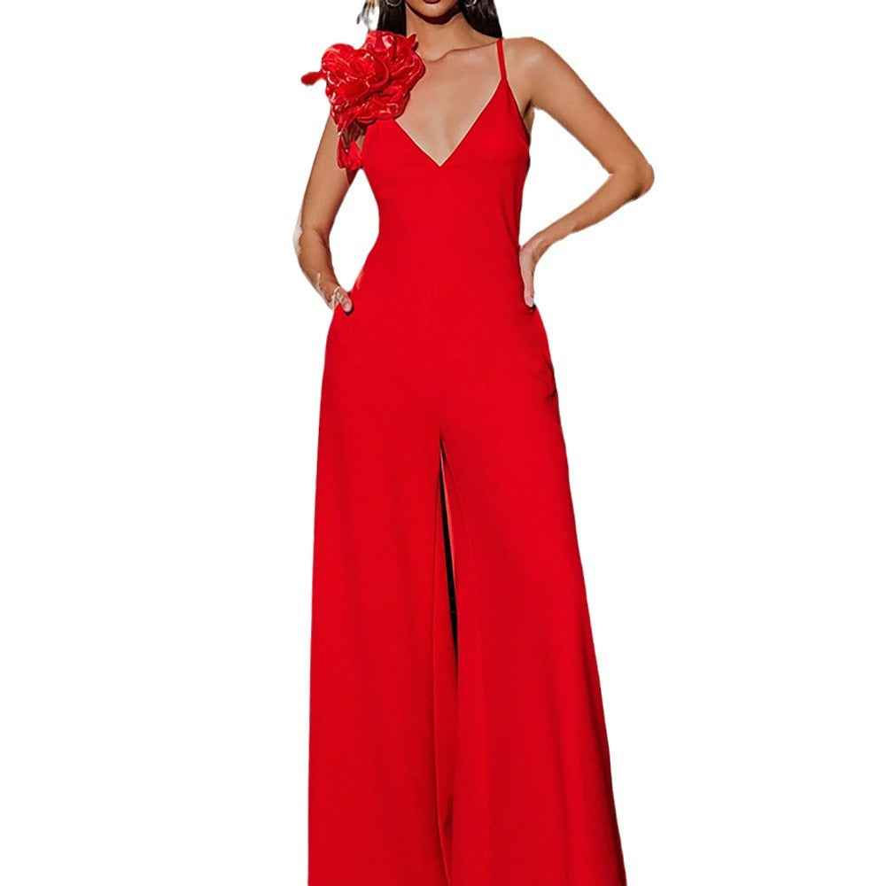 3D Red Flowers Jumpsuit