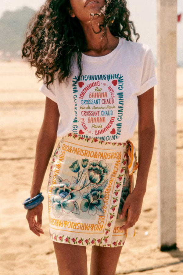 Vacay Mood On Printed Lace-up Beach Skirt