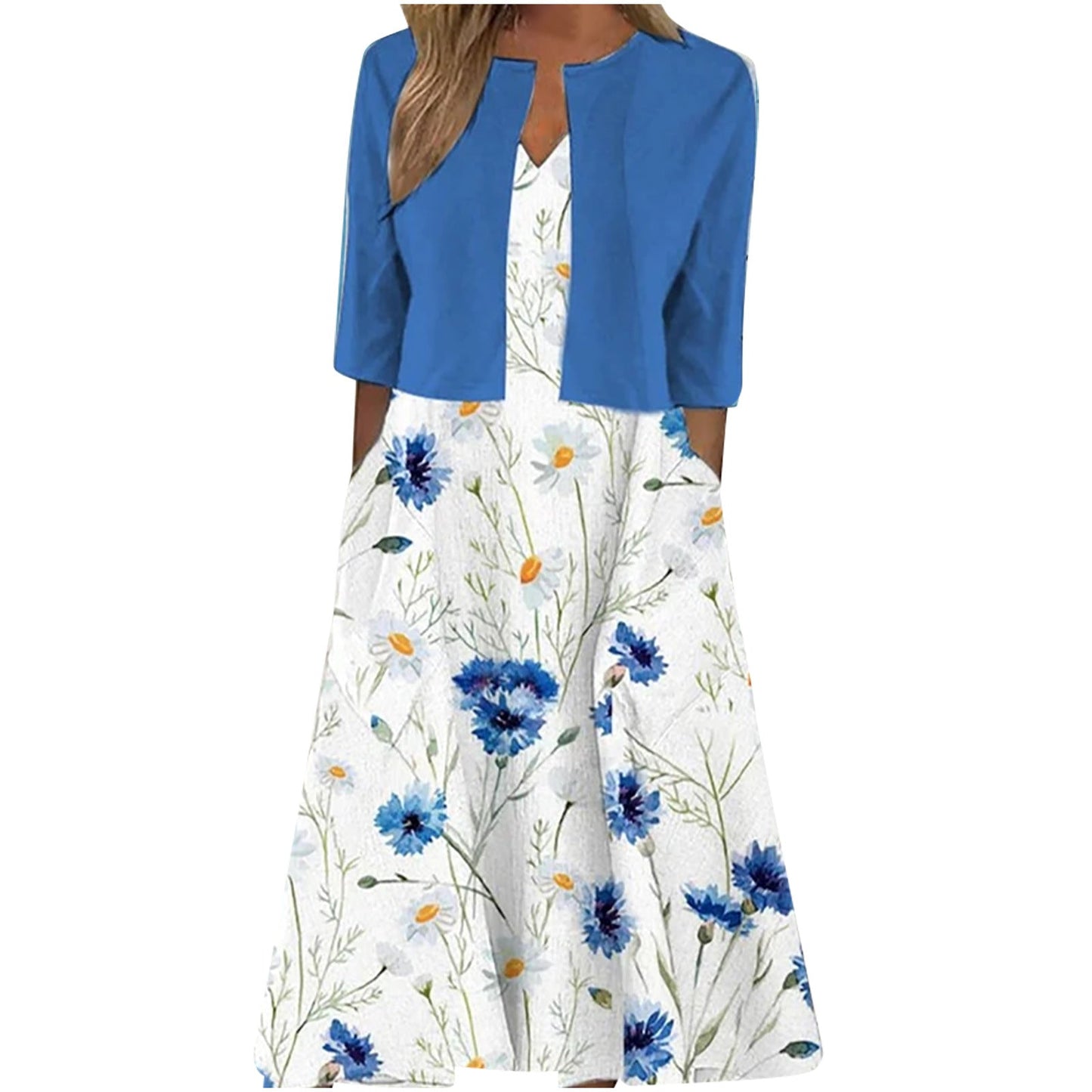 Retro Floral Print Cardigan Two-piece Dress