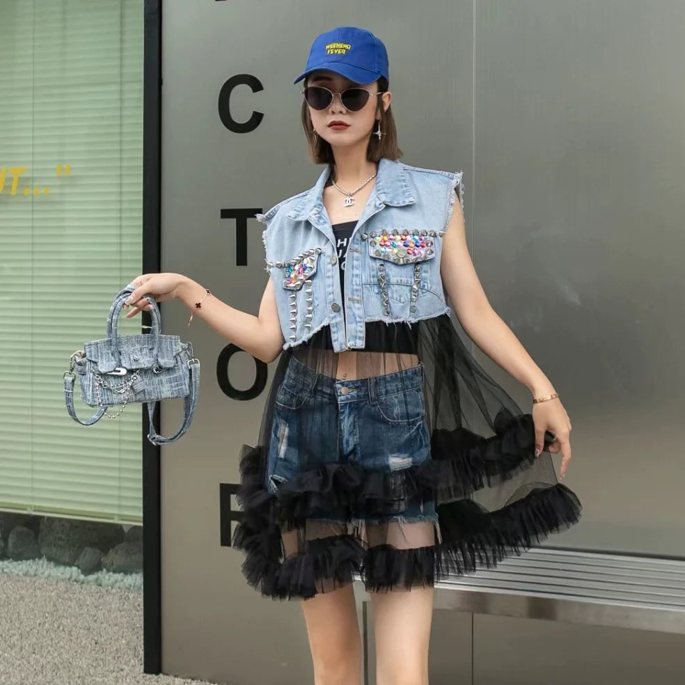 Fashion Brand Mesh Denim Design