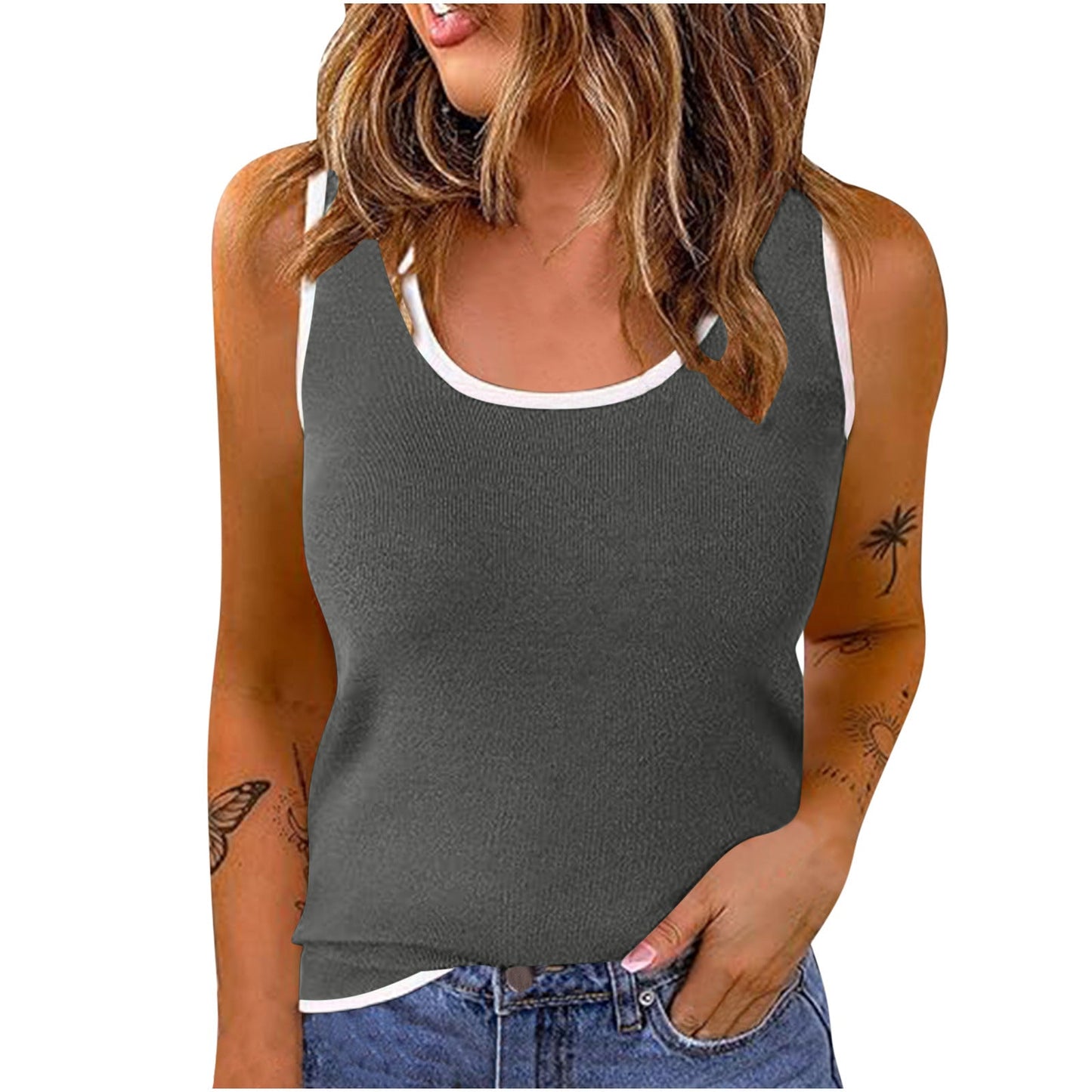 Stylish Sportswear U-neck Vest Casual Top