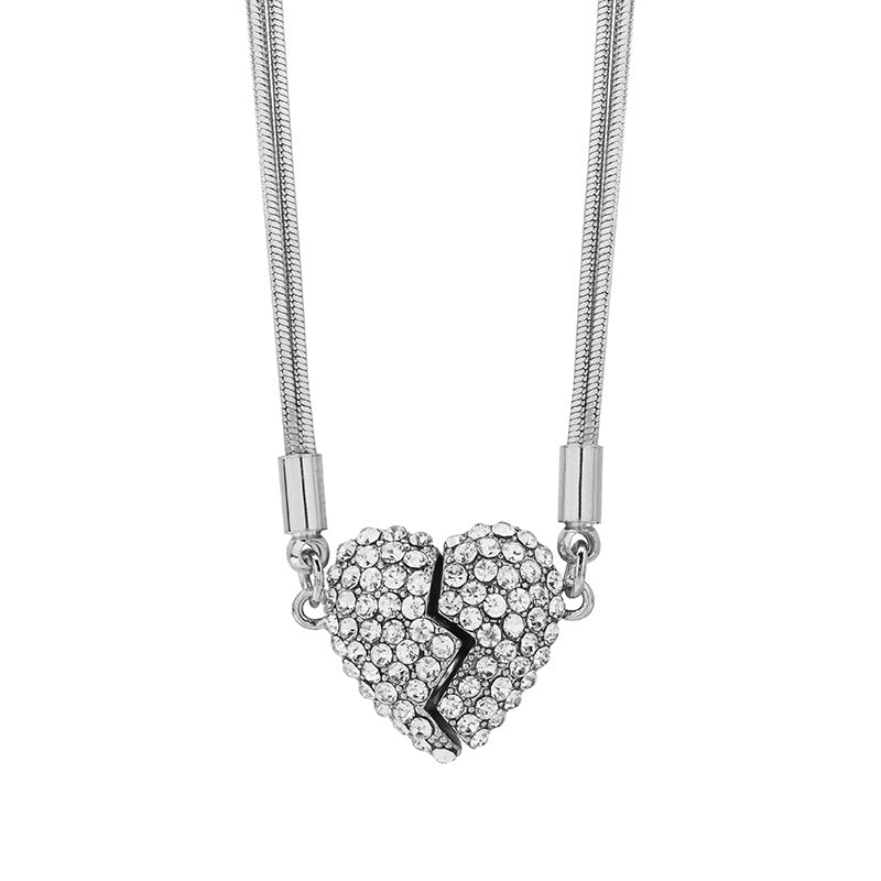 Two Souls, One Heart Magnetic Split Heart Love Necklace with Double Snake Bone Chain.
