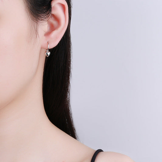 925 Sterling Silver Simple Love Heart Shape Earrings.