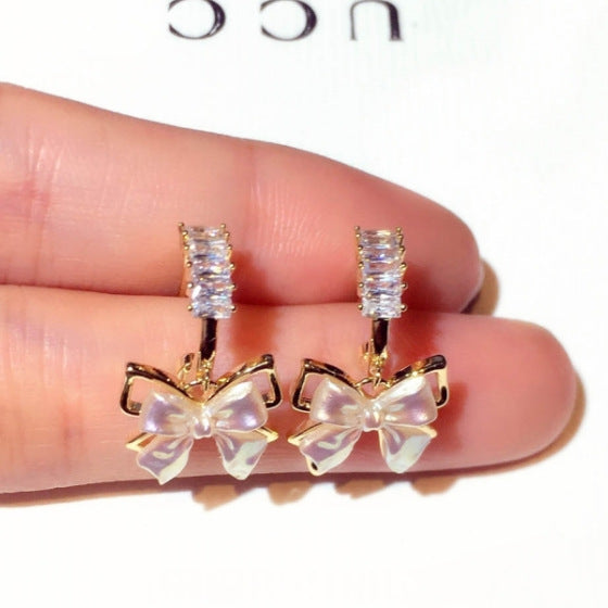 Cute & Pretty Sparkling Bow Earrings CZ with Surrounding Gems.