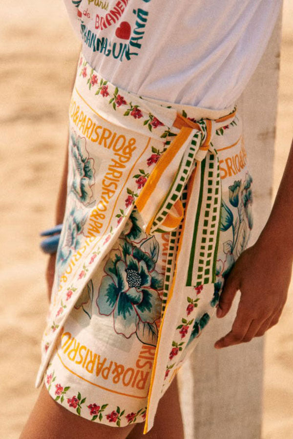 Vacay Mood On Printed Lace-up Beach Skirt