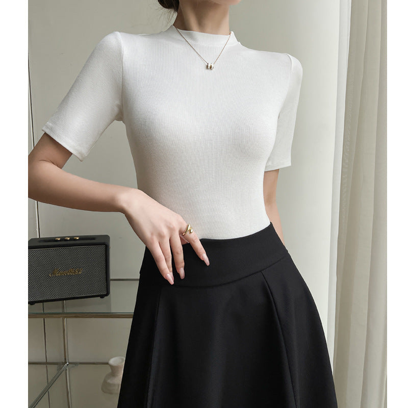 Modal Thread  Round Neck Blouse with Short Sleeve