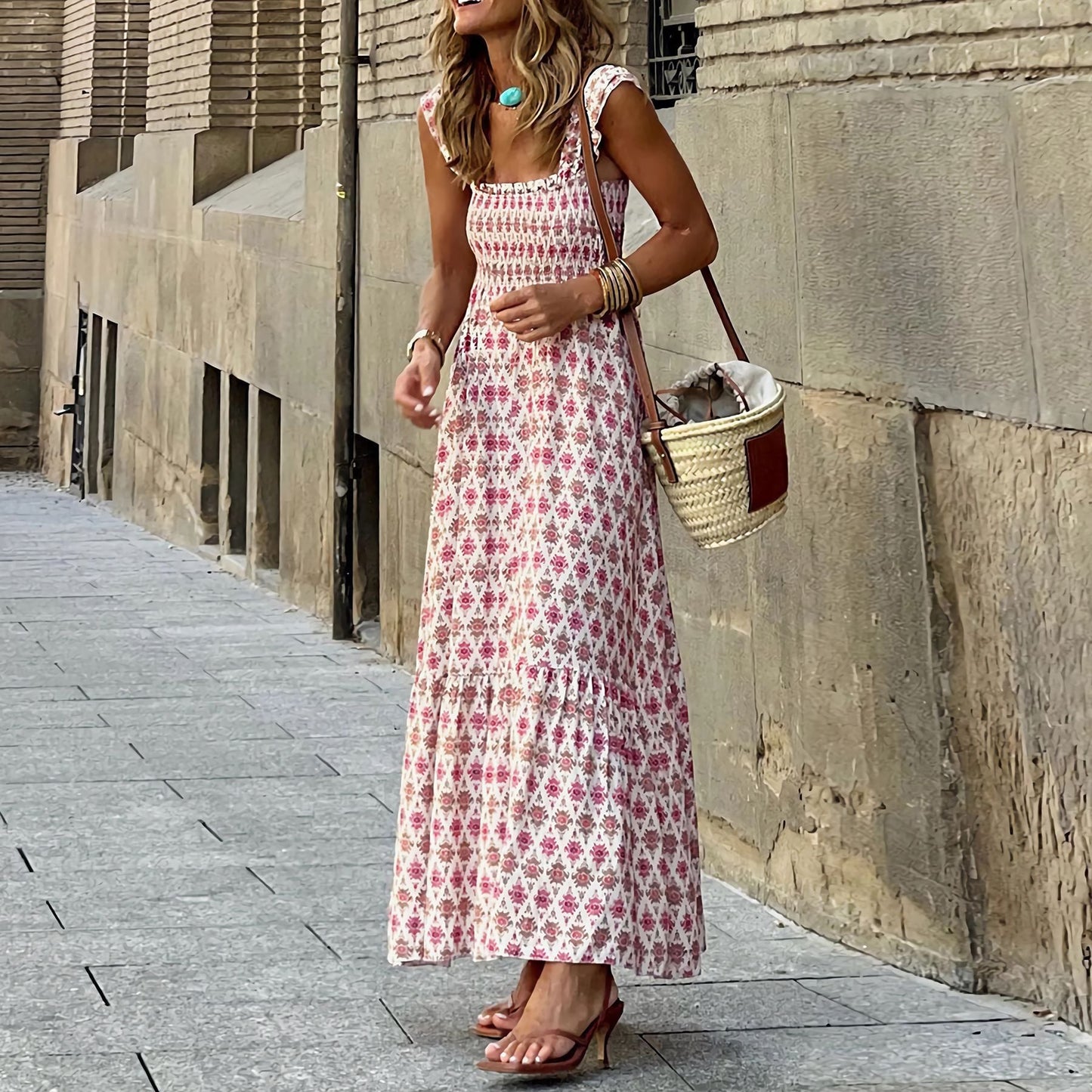 Summer Elegant French Floral Strap Dress
