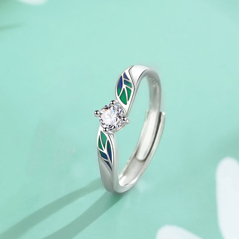 999 Pure Silver Simple Leaf Lovers Ring Set - Adjustable to Any Size.