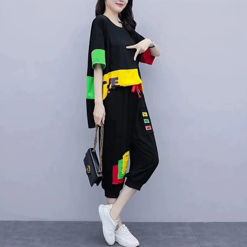 Korean Style Loose Short Sleeve Two-Piece Outfit