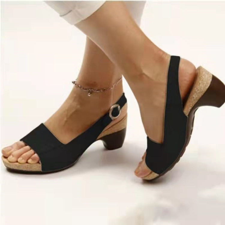 Summer Elegance Chunky Heel Buckle High Heel Sandals