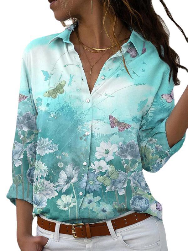 Chromatic Floral Printed Long-sleeved Shirt