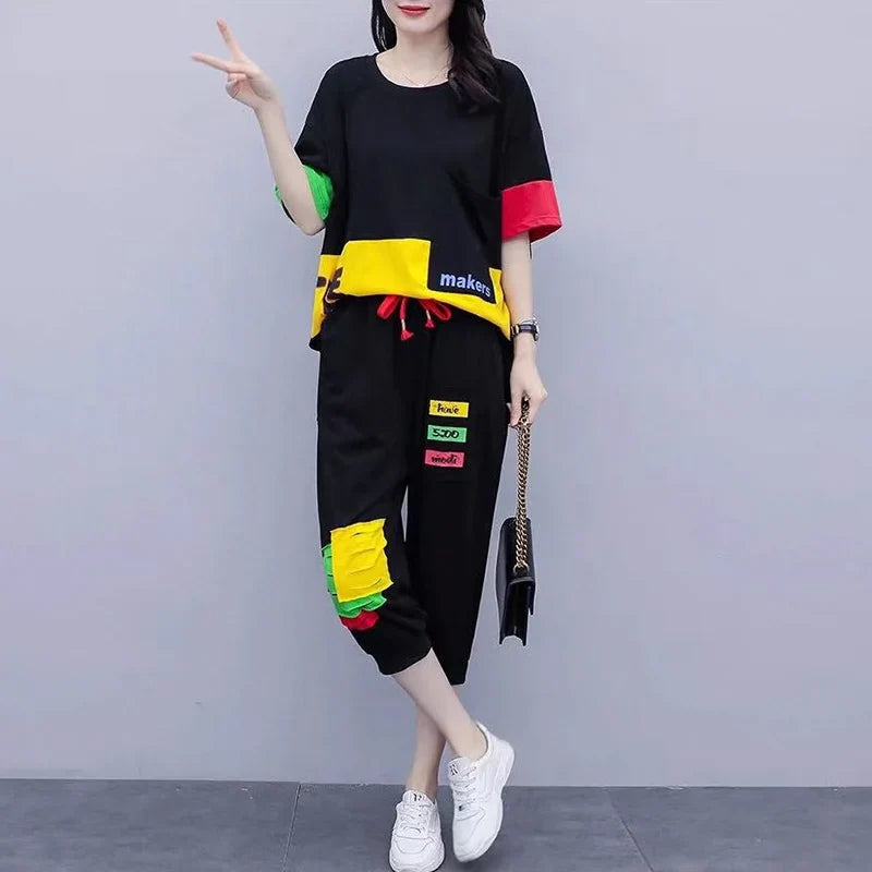 Korean Style Loose Short Sleeve Two-Piece Outfit