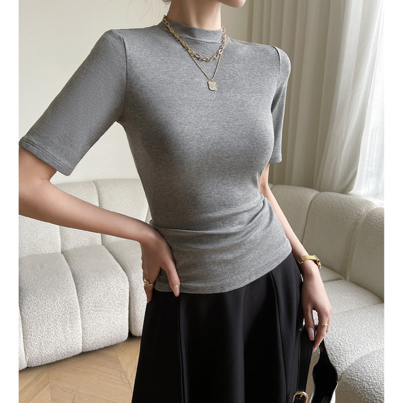 Modal Thread  Round Neck Blouse with Short Sleeve