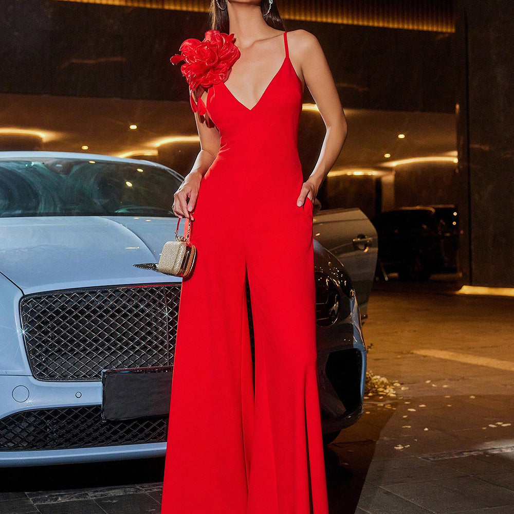 3D Red Flowers Jumpsuit