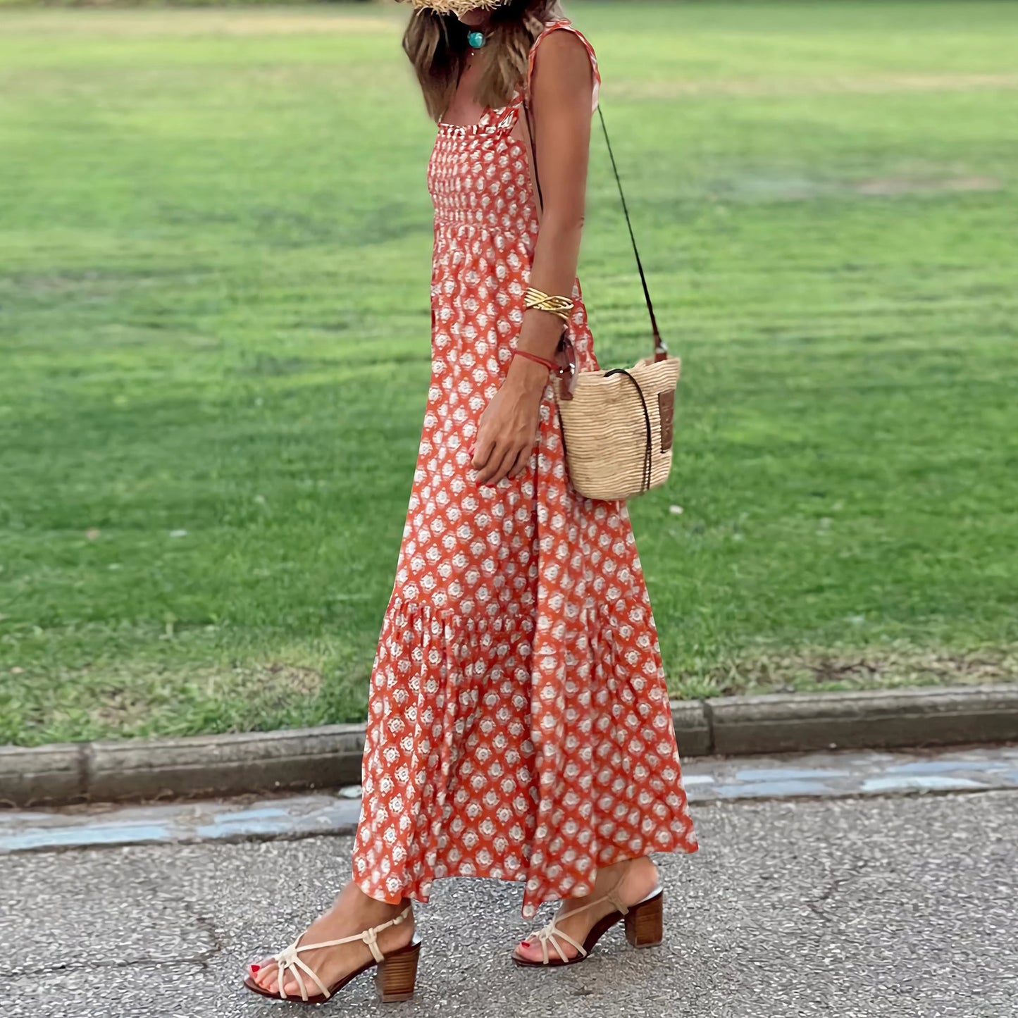 Summer Elegant French Floral Strap Dress
