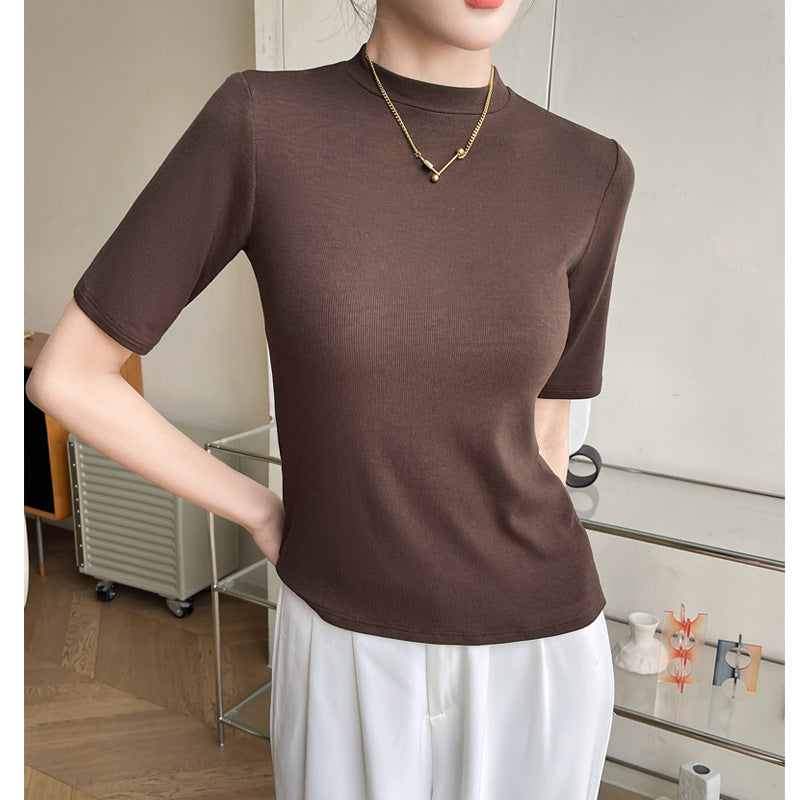 Modal Thread  Round Neck Blouse with Short Sleeve