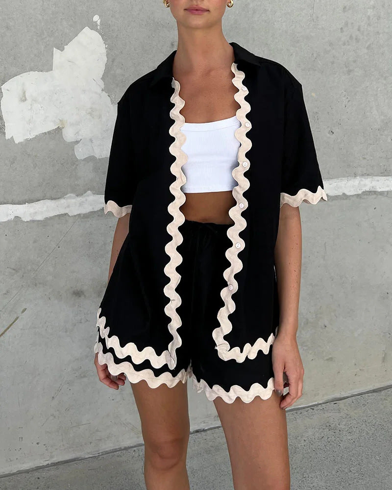 Summer Retro Short Sleeve Cardigan with Shorts