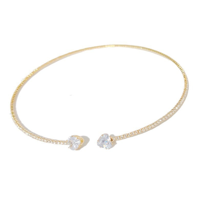 Unique Rhinestone Heart Open Collar Choker Necklace Silver or Gold.